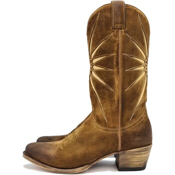 Zapatos Mujer Botas Sendra boots - Bota Cowboy 17160 Serraje con Estrellas Troqueladas Marrón