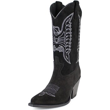 Zapatos Mujer Botas Sendra boots - Bota Cowboy 16800 Lula con Bordados en Serraje Negro