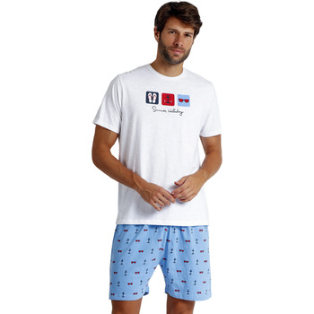 textil Hombre Pijama Admas Pantalones cortos de pijama camiseta Summer Holidays Blanco