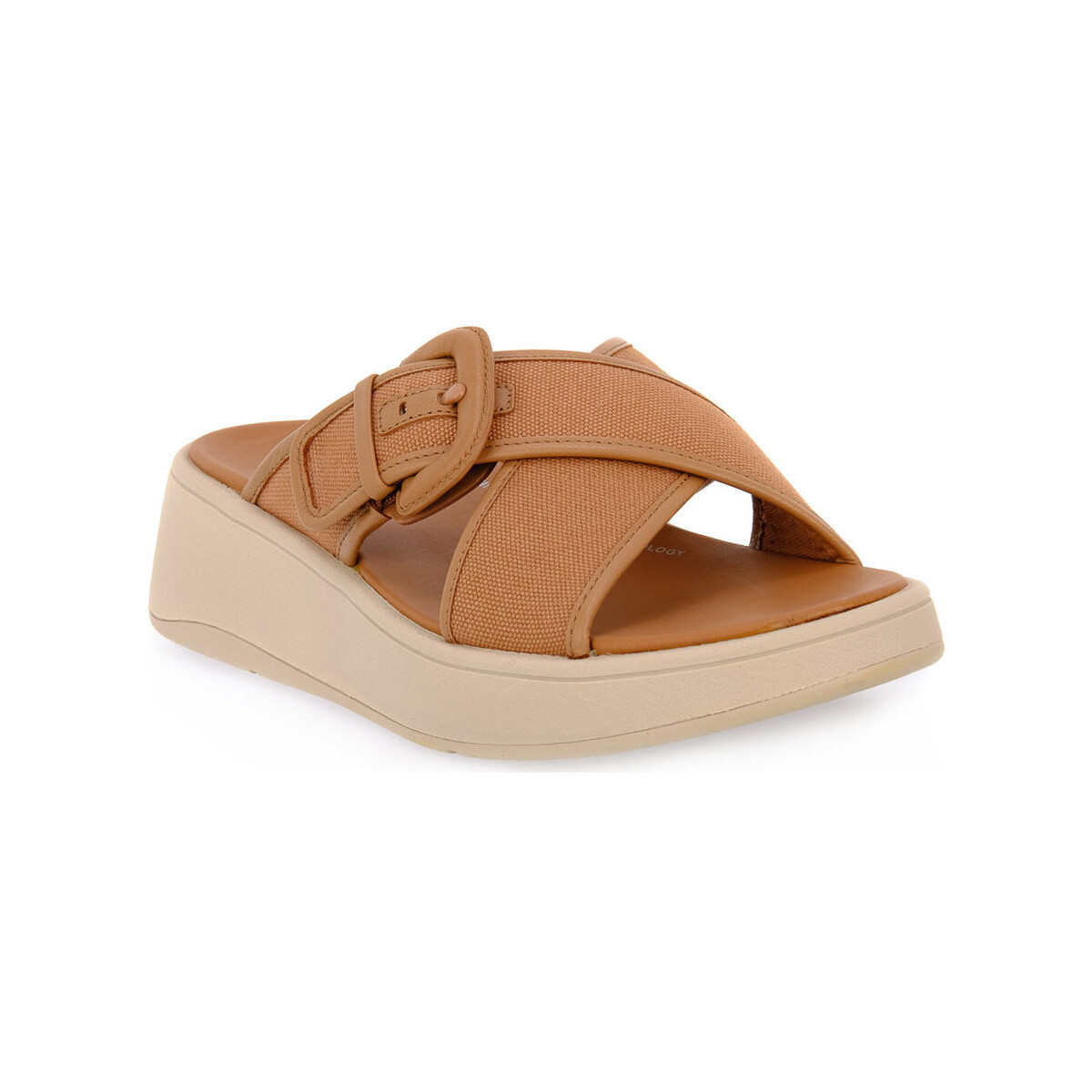 Zapatos Mujer Zuecos (Mules) FitFlop F MODE BUCKLE CANVAS PLATFORM Beige