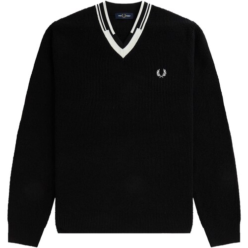 textil Hombre Sudaderas Fred Perry Fp Abstract Tipped V-Neck Jumper Negro