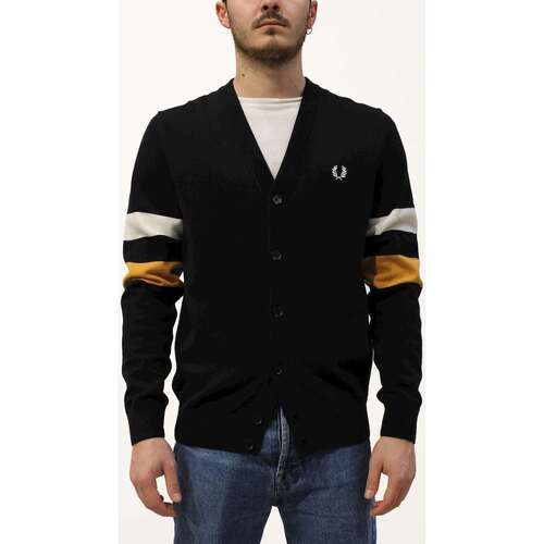 textil Hombre Sudaderas Fred Perry Fp Tipped Sleeve Cardigan Negro