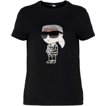 textil Mujer Camisas Karl Lagerfeld - Camiseta con Strass Karl Ikonik Negro