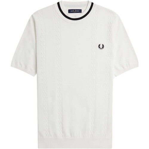 textil Hombre Tops y Camisetas Fred Perry Fp Cable Knit Crew Neck T-Shirt Blanco