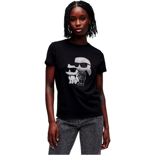 textil Mujer Camisas Karl Lagerfeld - Camiseta con Strass Karl Ikonik y Chupete Negro