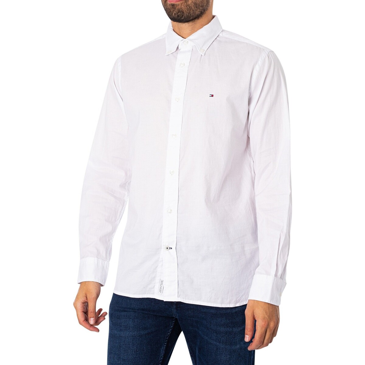 textil Hombre Camisas manga larga Tommy Hilfiger Camisa De Popelina Core Flex Blanco