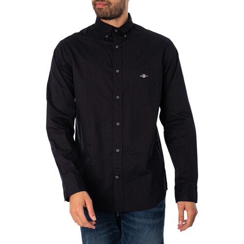 textil Hombre Camisas manga larga Gant Camisa De Popelina Regular Negro