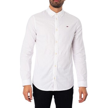 textil Hombre Camisas manga larga Tommy Jeans Camisa Oxford Ajustada Y Elástica Blanco