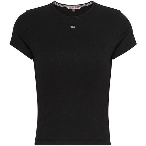 textil Mujer Tops y Camisetas Tommy Jeans TJW BBY ESSENTIAL RIB SS Negro