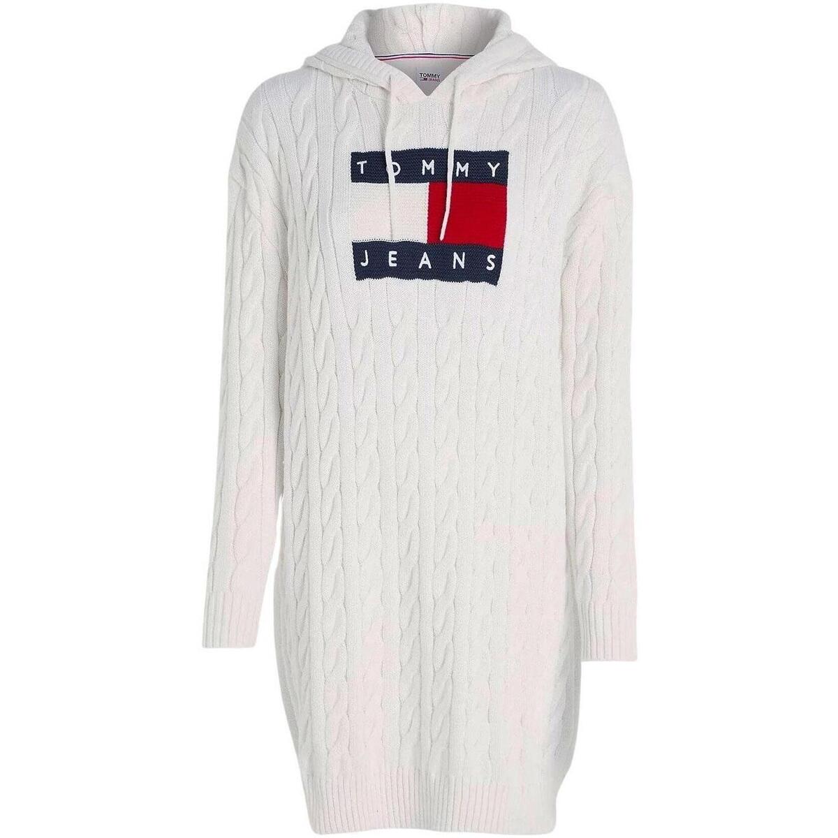 textil Mujer Vestidos Tommy Jeans TJW CABLE FLAG HOODIE DRESS Blanco