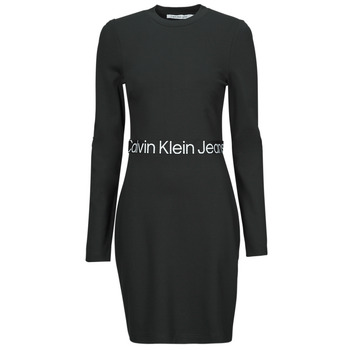 textil Mujer Vestidos cortos Calvin Klein Jeans LOGO ELASTIC MILANO LS DRESS Negro