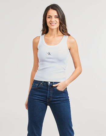 textil Mujer Camisetas sin mangas Calvin Klein Jeans WOVEN LABEL RIB TANK TOP Blanco