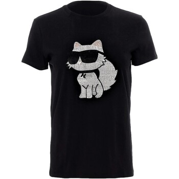 textil Mujer Camisas Karl Lagerfeld - Camiseta Karl Ikonik Choupette con Strass Negro