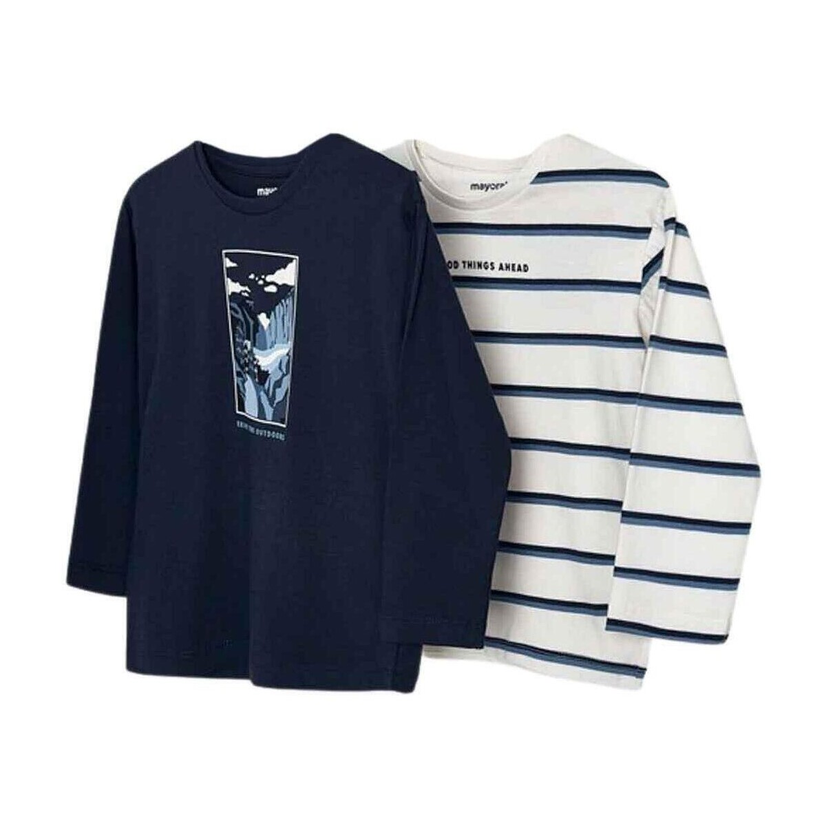 textil Niño Tops y Camisetas Mayoral Set 2 camisetas m/l liso/raya Azul
