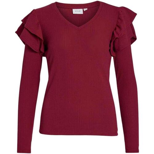 textil Mujer Tops y Camisetas Vila VISADIE V-NECK L/S TOP Rojo