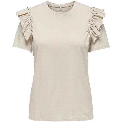 textil Mujer Tops y Camisetas Only ONLREBELLE S/S FRILL TOP Beige