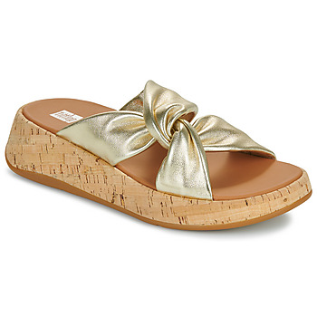 Zapatos Mujer Zuecos (Mules) FitFlop F-Mode Leather-Twist Flatform Slides (Cork Wrap) Oro / Marrón