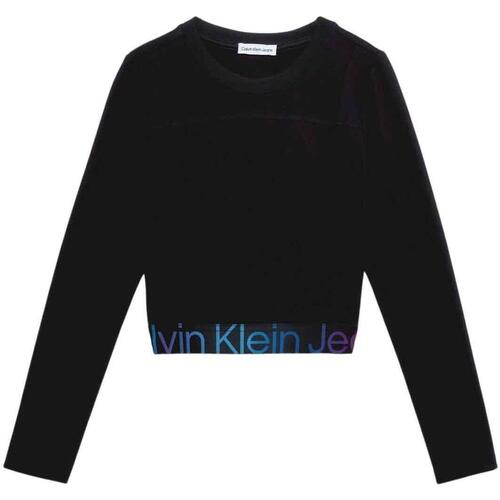 textil Niña Tops y Camisetas Calvin Klein Jeans PUNTO TAPE LS TOP Negro