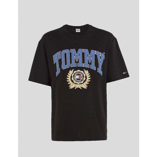 textil Hombre Camisetas manga corta Tommy Jeans CAMISETA  COLLEGE OVERSIZE TEE BDS BLACK Negro