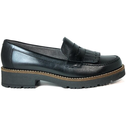 Zapatos Mujer Zapatos de trabajo Pitillos MOCASINES DE PIEL CON FLECOS 5371 NEGRO Negro