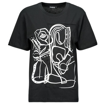 textil Mujer Camisetas manga corta Desigual TS_TRISTAN Negro / Blanco