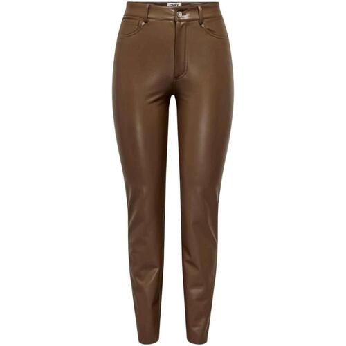 textil Mujer Pantalones Only ONLEMILY HW ST ANK FAUX LEATHER Marrón