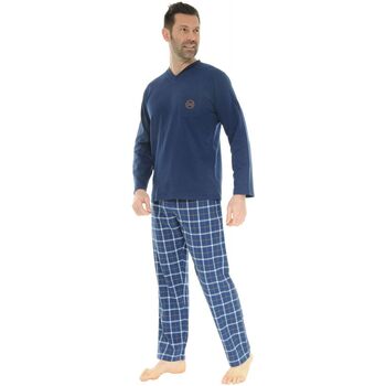 textil Hombre Pijama Christian Cane PYJAMA LONG COL V BLEU DORIAN Azul