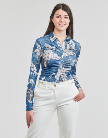 textil Mujer Tops / Blusas Guess LS SHIRRED SNAP MILANA TOP Azul