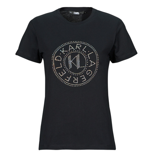 textil Mujer Camisetas manga corta Karl Lagerfeld rhinestone logo t-shirt Negro