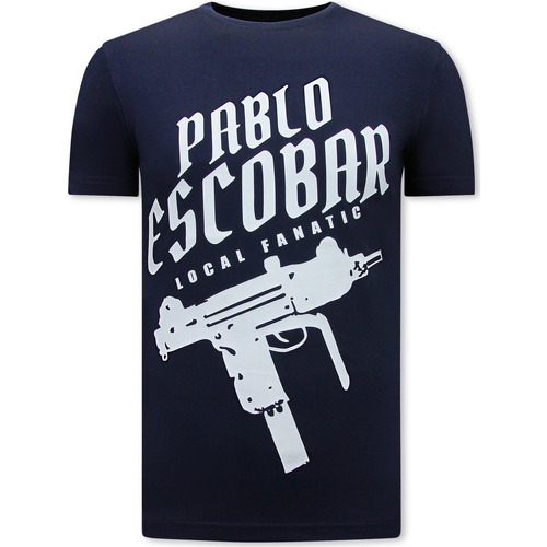 textil Hombre Camisetas manga corta Local Fanatic Camiseta Pablo Escobar Uzi Print Azul