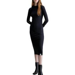 textil Mujer Vestidos Calvin Klein Jeans TAB SLEEVE SPLIT RIB  LONG DRESS Negro
