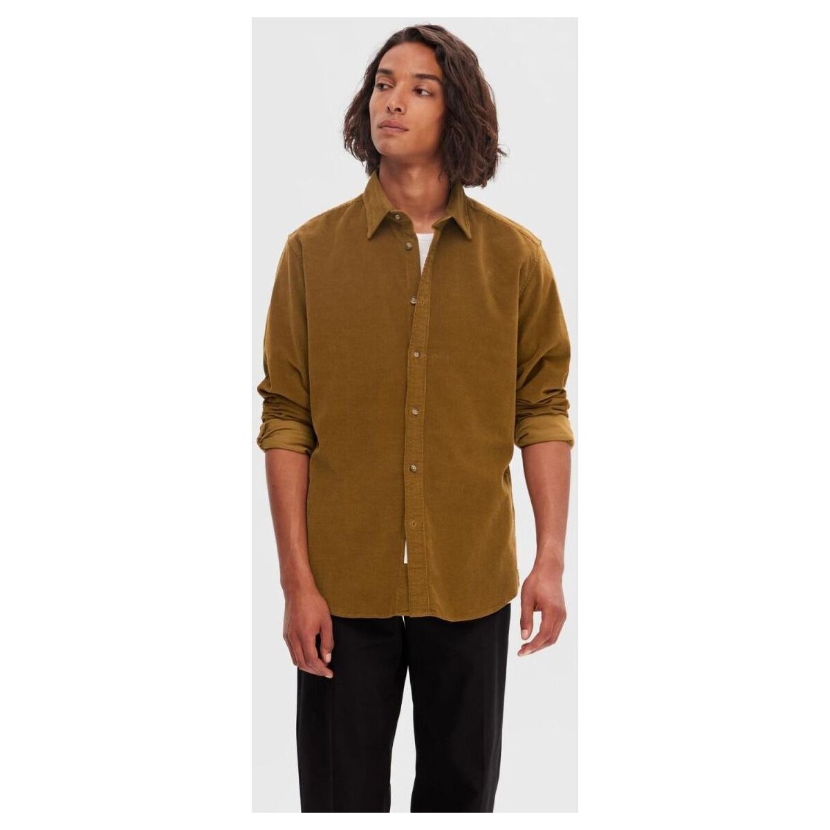 textil Hombre Camisas manga larga Selected 16090182 SLHREGOWEN-CORD SHIRT LS-BUTTERNUT Marrón