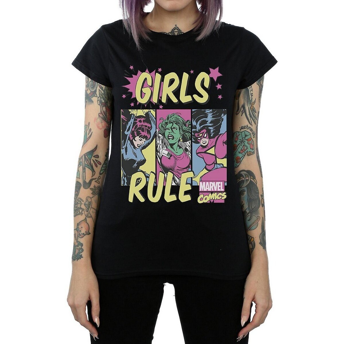 textil Niña Camisetas manga larga Marvel Girls Rule Negro