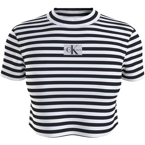 Calvin Klein Jeans STRIPED BABY TEE Negro - textil Tops y Camisetas Mujer  37,91 €