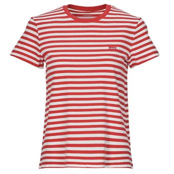 textil Mujer Camisetas manga corta Levi's PERFECT TEE Arenoso / Stripe / Script / Rojo
