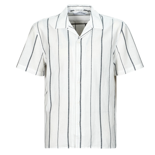 textil Hombre Camisas manga corta Selected SLHRELAXNEW-LINEN Azul / Blanco