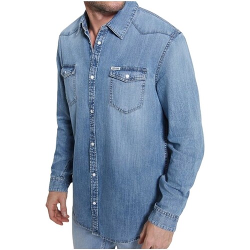 textil Hombre Camisas manga larga Guess M3GH02 D14LC Azul