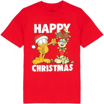 textil Hombre Camisetas manga larga Garfield Happy Christmas Rojo