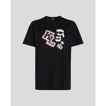 textil Mujer Tops y Camisetas Karl Lagerfeld 240W1727 OVERSIZED IKONIK VARSITY TEE Negro