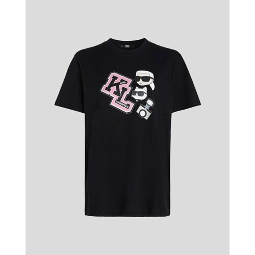 textil Mujer Tops y Camisetas Karl Lagerfeld 240W1727 OVERSIZED IKONIK VARSITY TEE Negro