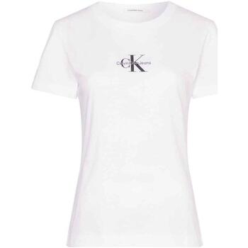 textil Mujer Tops y Camisetas Calvin Klein Jeans MONOLOGO SLIM TEE Blanco