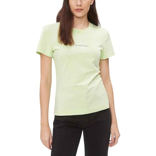 textil Mujer Tops y Camisetas Calvin Klein Jeans MONOLOGO SLIM TEE Verde