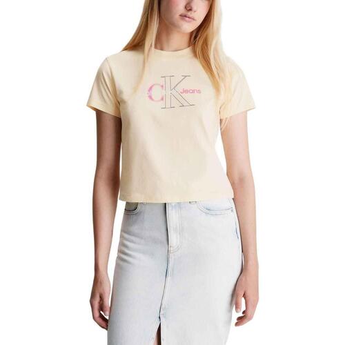 textil Mujer Tops y Camisetas Calvin Klein Jeans BOLD MONOLOGO BABY TEE Amarillo