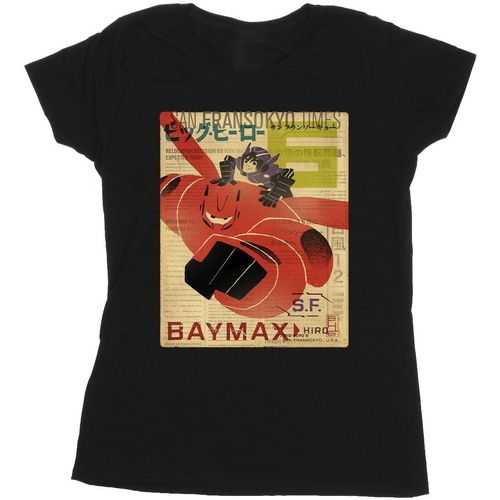 textil Mujer Camisetas manga larga Disney Big Hero 6 Baymax Flying Baymax Newspaper Negro