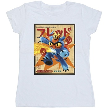 textil Mujer Camisetas manga larga Disney Big Hero 6 Baymax Fred Newspaper Blanco