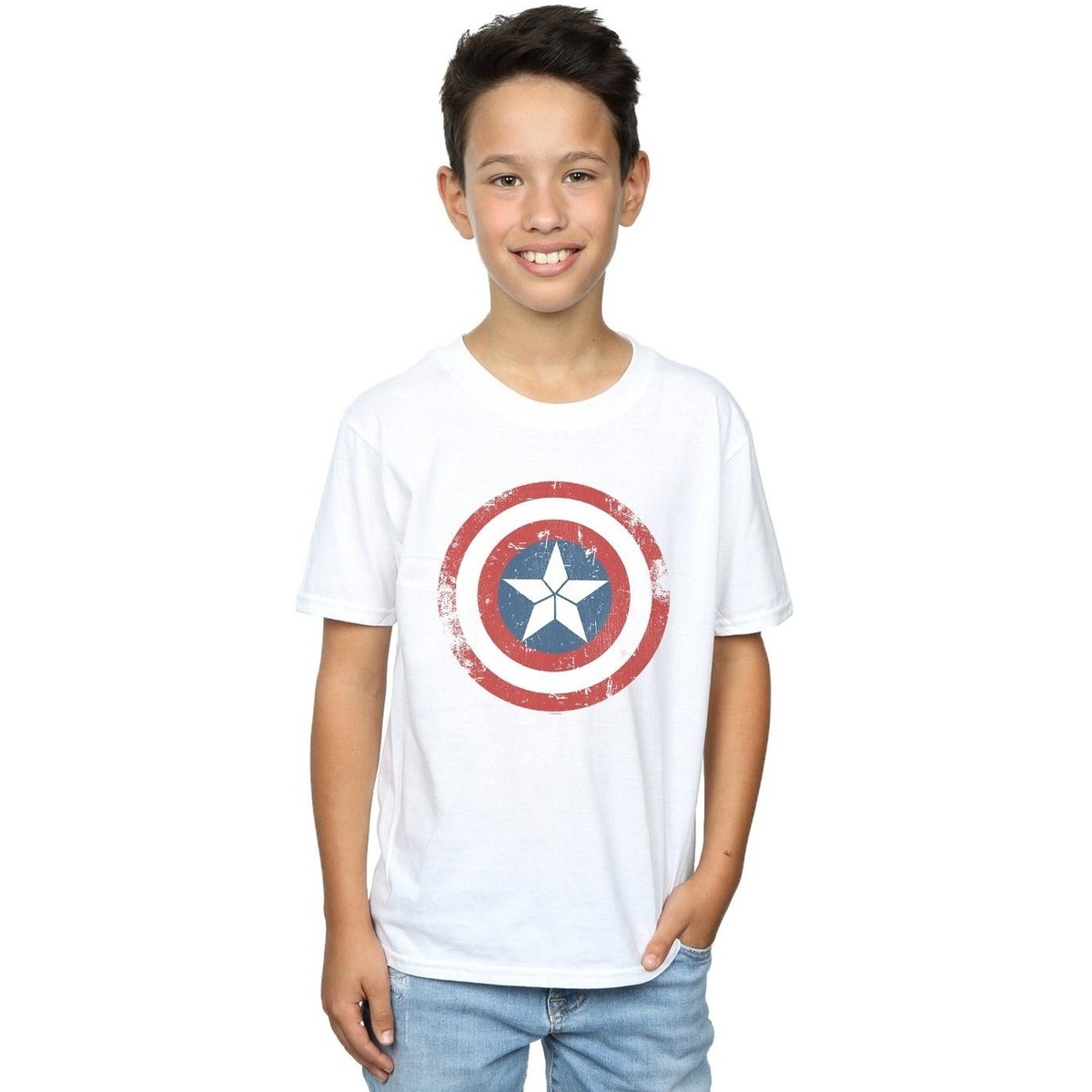 textil Niño Camisetas manga corta Marvel Captain America Civil War Distressed Shield Blanco