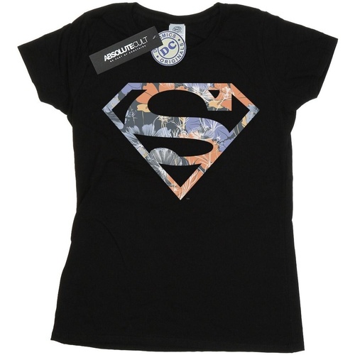 textil Mujer Camisetas manga larga Dc Comics Superman Floral Logo 2 Negro
