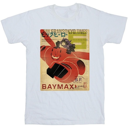 textil Niño Tops y Camisetas Disney Big Hero 6 Baymax Flying Baymax Newspaper Blanco