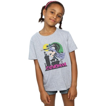 textil Niña Camisetas manga larga Dc Comics Catwoman Crackle Logo Gris