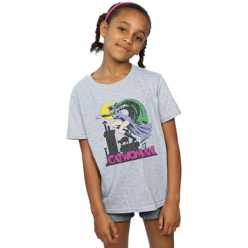 textil Niña Camisetas manga larga Dc Comics Catwoman Crackle Logo Gris